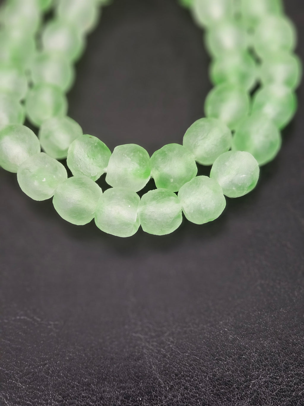 Authentic Mint Green Krobo Translucent Recycled Glass Beads | Handmade Ghana Glass Beads 12–14mm