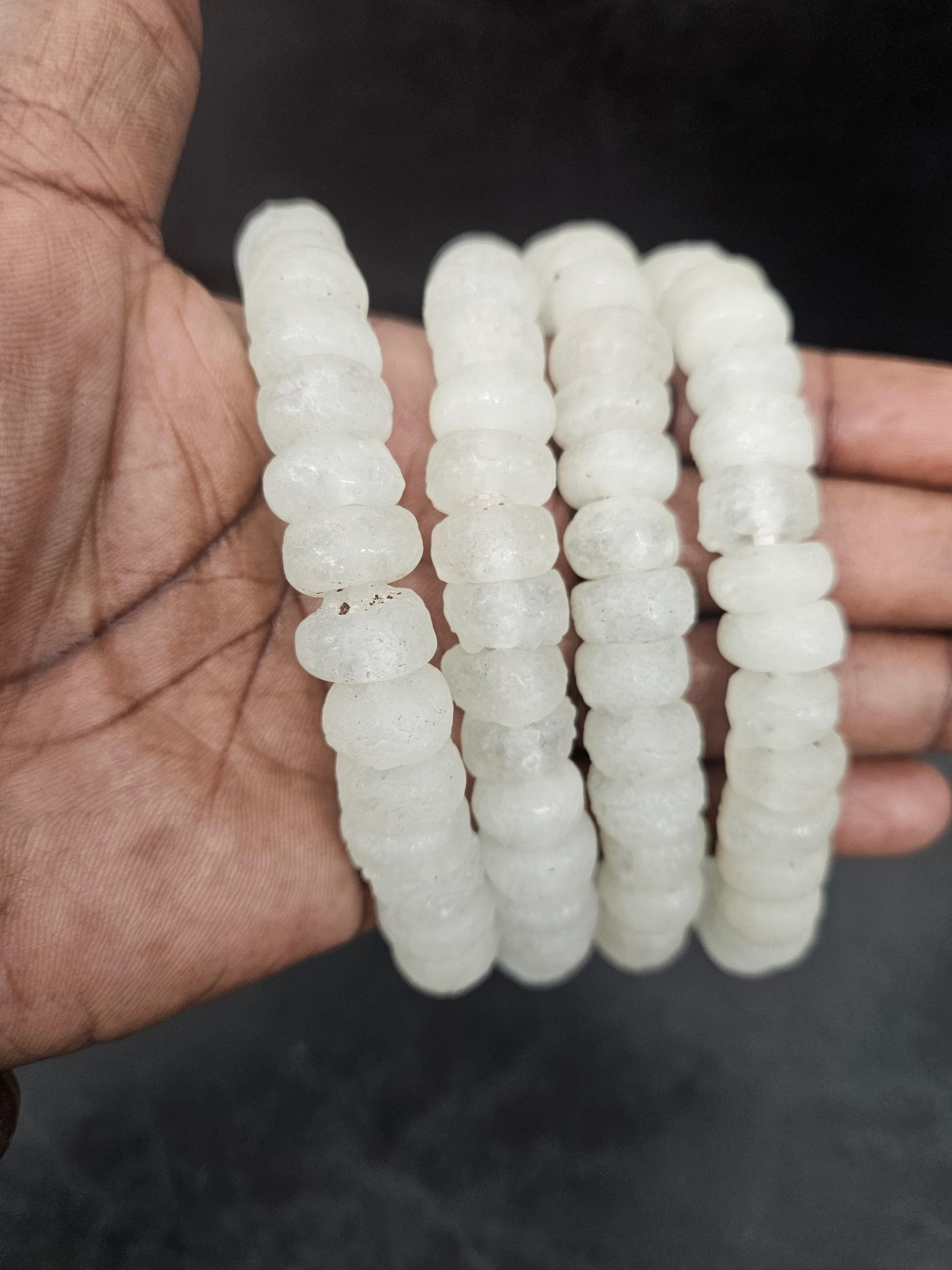 White African Recycled Glass Short Tube Beads – Handmade Krobo Powder Glass Beads, 32–33 Beads