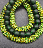Lime Green Hand-Painted Krobo Rondelle Glass Beads & Emerald Green Pocket Glass Beads | Handmade in Ghana