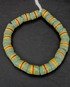 Green Striped Krobo Kente Glass Beads | Handcrafted Powdered Glass Beads from Ghana | Approx. 17 Beads