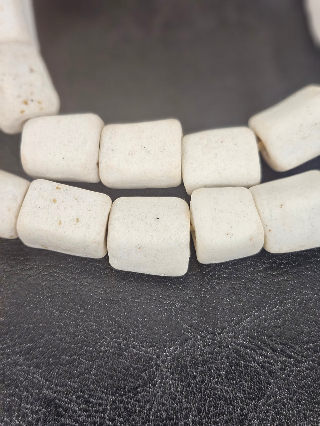 Classic Ivory Cube Tube Krobo Powdered Glass Beads | Handmade Recycled Glass Beads from Ghana | 30–32 Beads