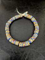 African Glass Beads – Painted Krobo Long Tubes, Blue & Gold