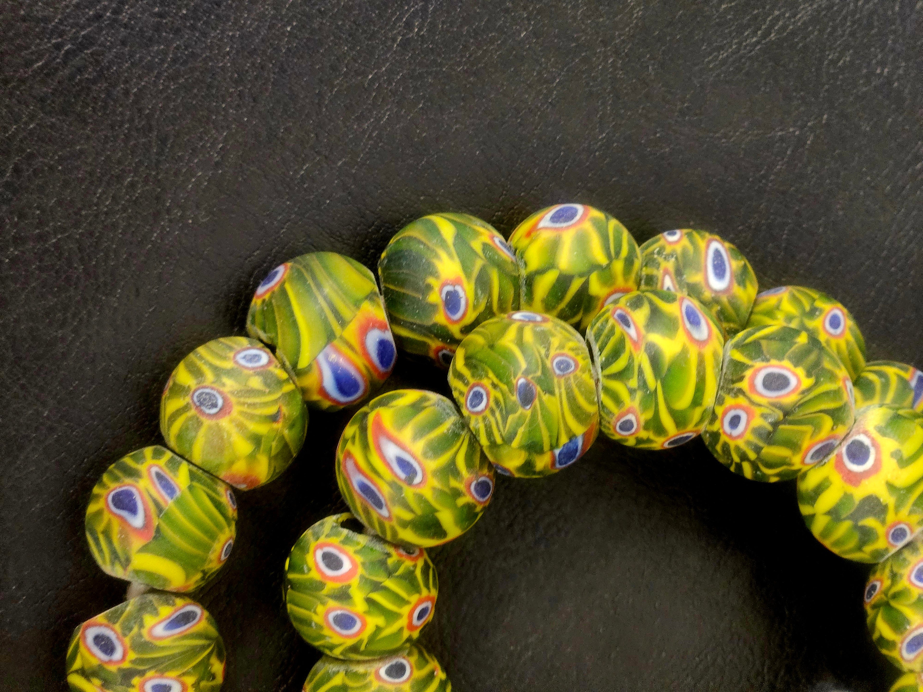 African Trade Beads Sourced in Ghana | Large-Hole Glass Trade Beads | Approximately 15–16mm | Designer & Collector Strand
