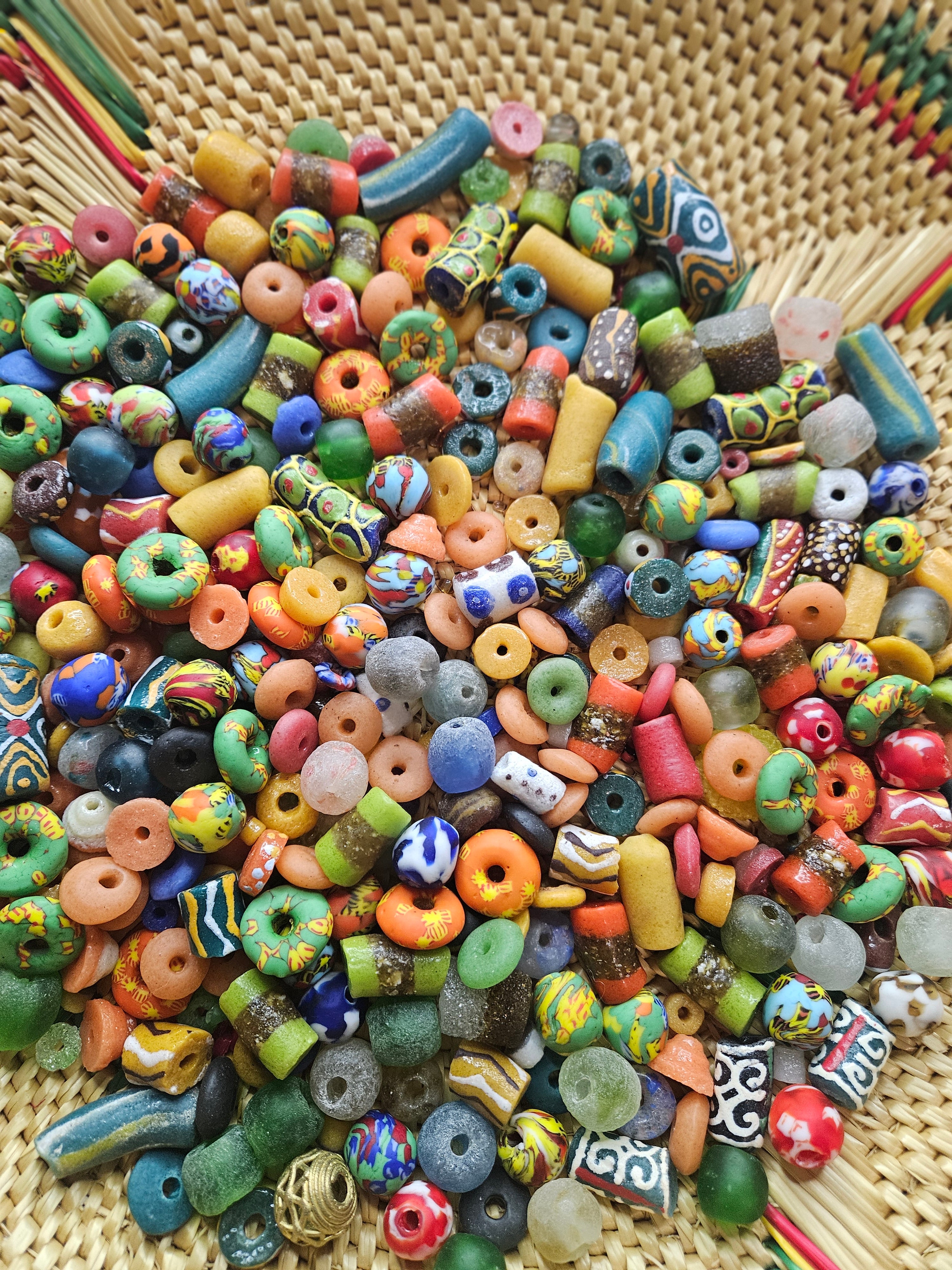 Large Assorted Krobo Recycled Glass Bead Batch