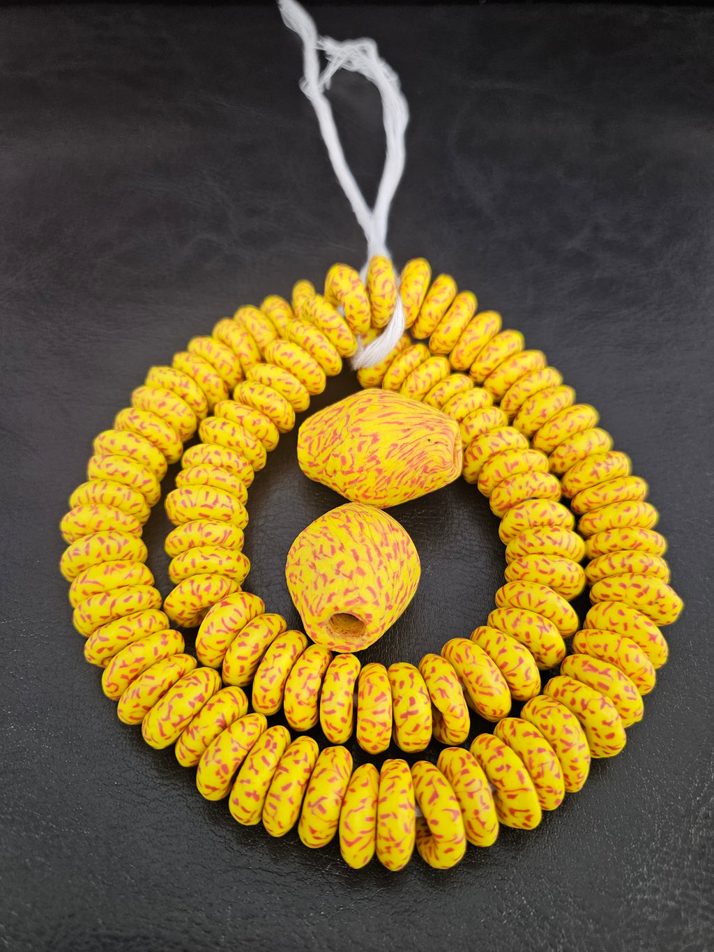 Yellow African Beads Bundle – Krobo Glass Rondelles + Bicone Focals