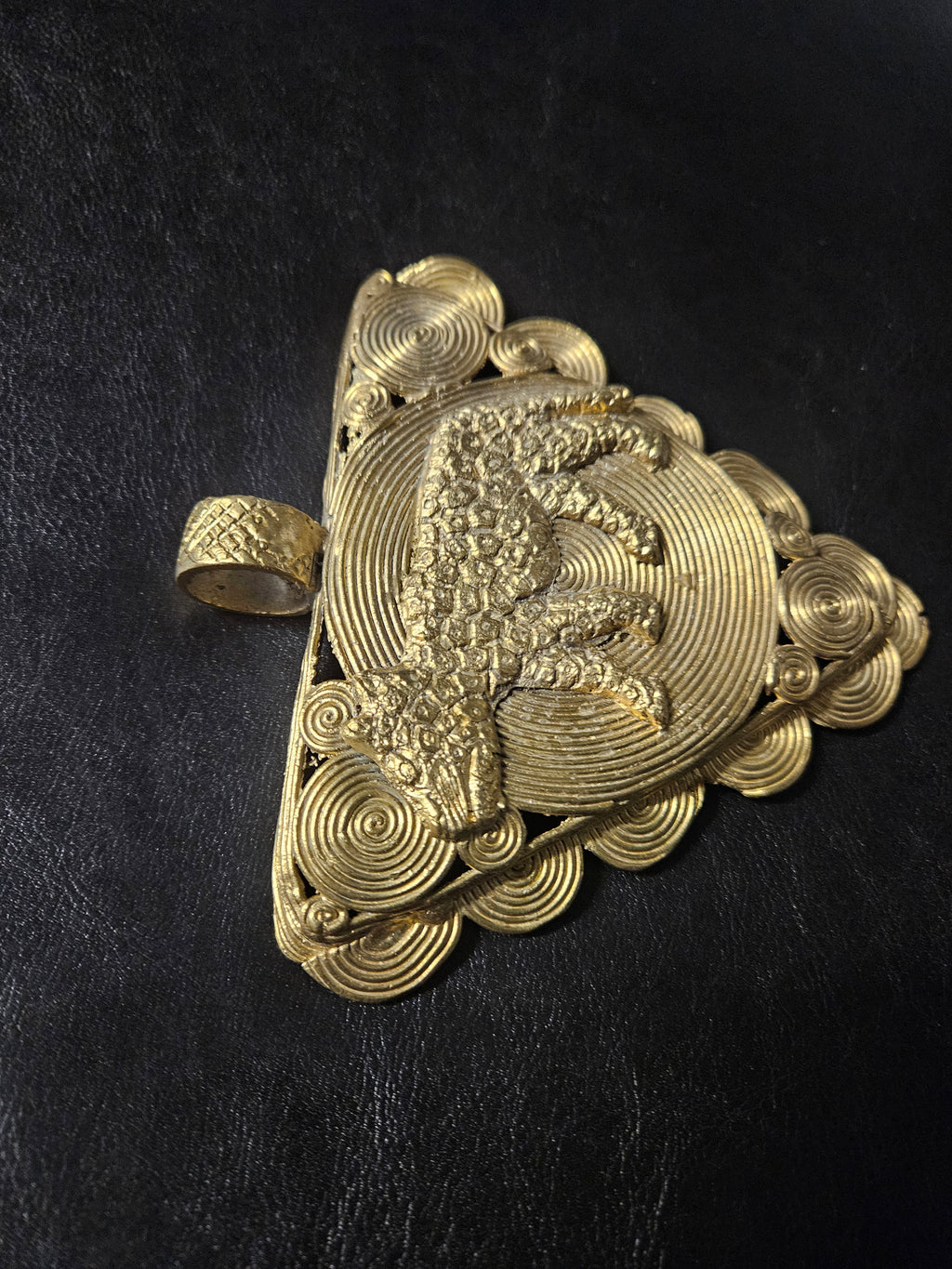 African Brass Tiger Pendant with Adinkrahene Symbol – Ghana
