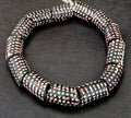 Painted Krobo Glass Beads | Black Red & White Polka Dot Long Tube Beads | Handcrafted Ghana Recycled Glass Beads