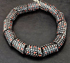 Painted Krobo Glass Beads | Black Red & White Polka Dot Long Tube Beads | Handcrafted Ghana Recycled Glass Beads