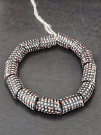 Painted Krobo Glass Beads | Black Red & White Polka Dot Long Tube Beads | Handcrafted Ghana Recycled Glass Beads
