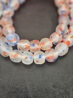Authentic Red White Blue Krobo Recycled Glass Beads | Handmade Translucent Ghana Beads 12–14mm