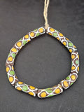 Chocolate Brown Krobo Painted Glass Tube Beads with Golden Yellow & Leaf Green Mosaic Motifs | Handcrafted Recycled Glass from Ghana