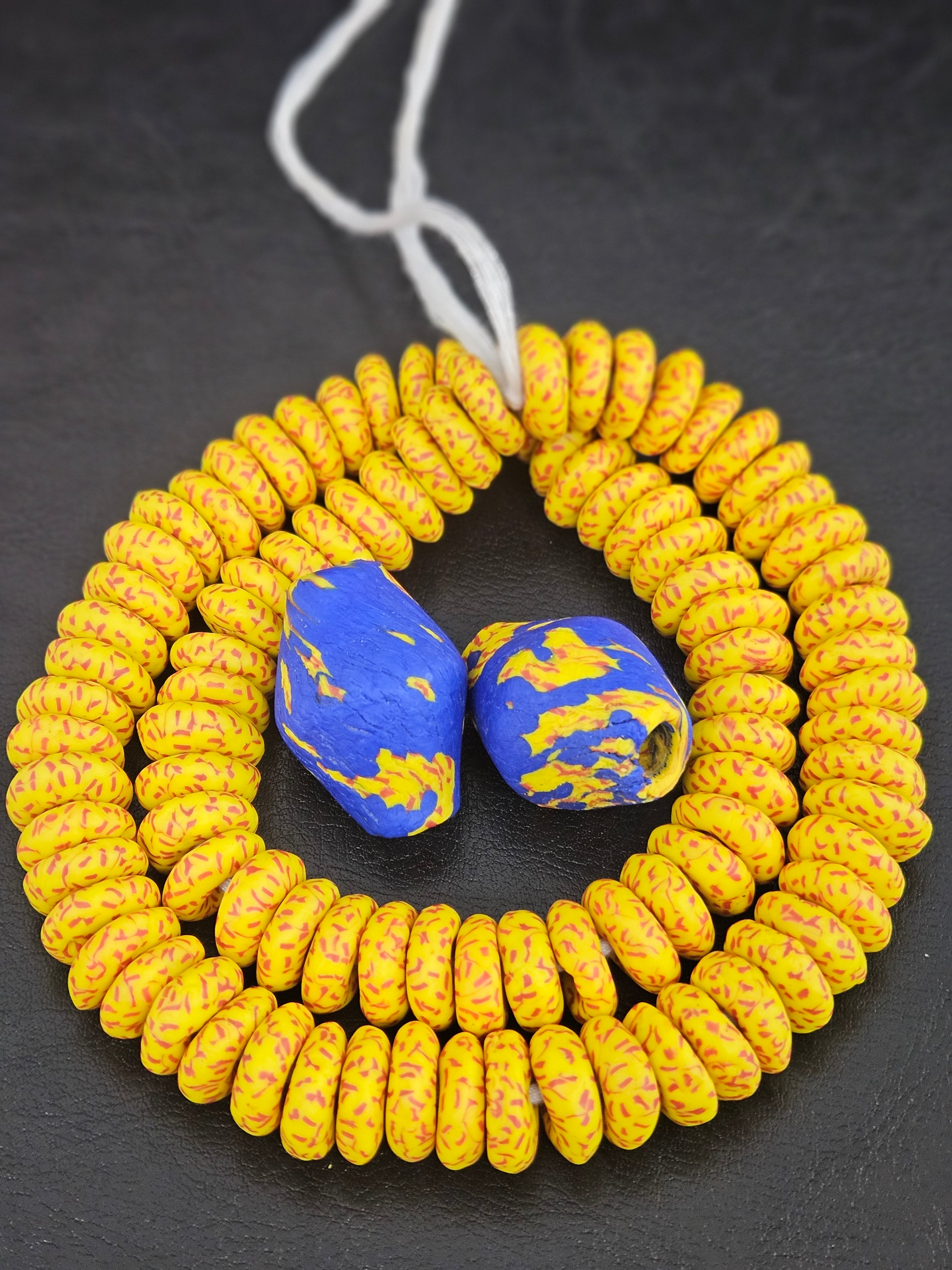 Yellow African Beads Bundle – Krobo Glass Rondelles + Bicone Focals