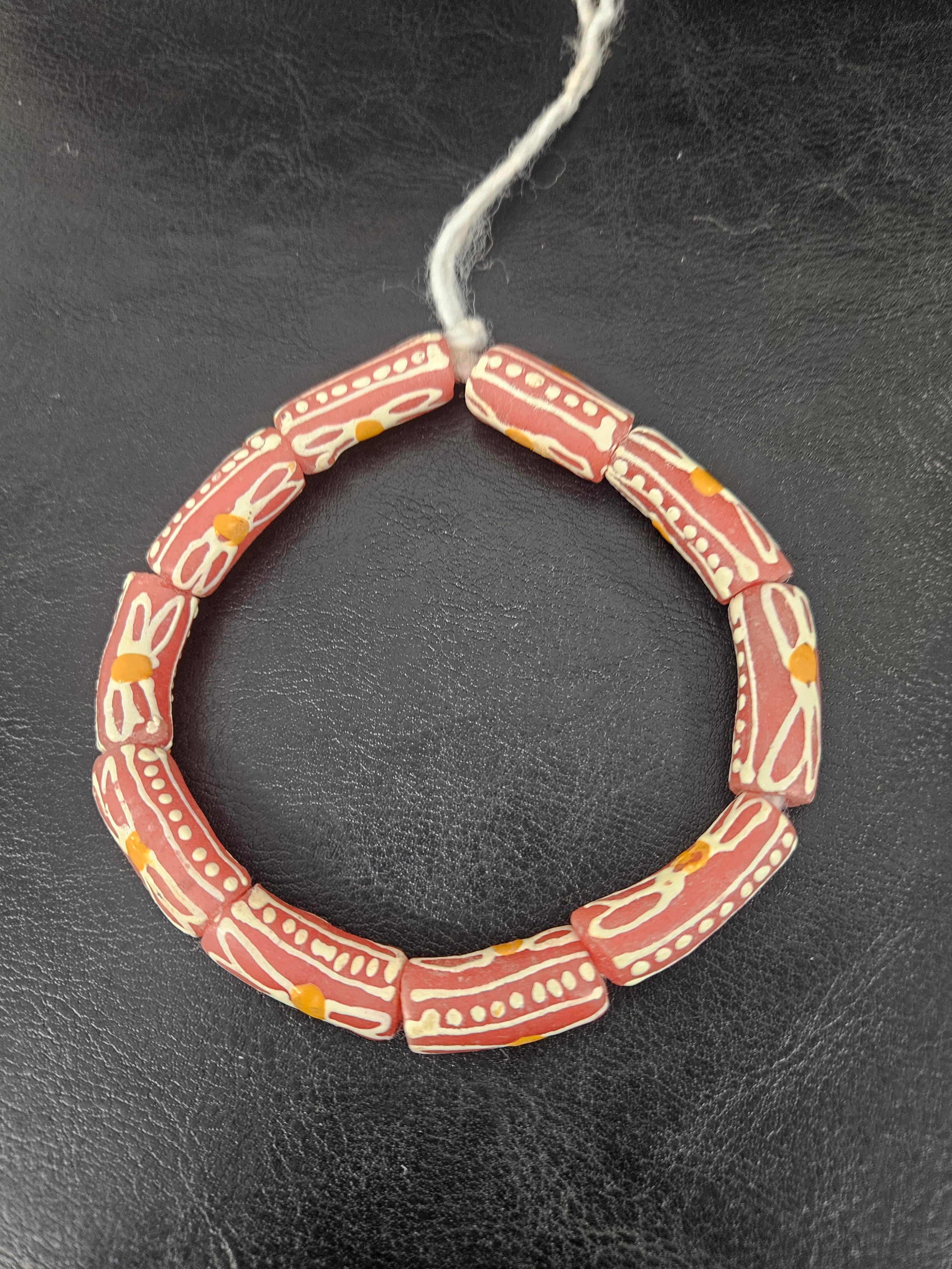 African Glass Beads – Painted Krobo Tubes, Terracotta