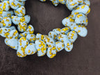 XL Sky Blue, Black & Golden Yellow Canoe-Shaped Krobo Powdered Glass Beads | Handmade Recycled Glass Beads from Ghana | Large Hole African Designer Beads
