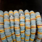 Light Blue Striped Krobo Kente Glass Beads | Handcrafted Powdered Glass Beads from Ghana | Approx. 17 Beads