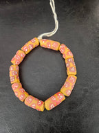 African Glass Beads – Painted Krobo Long Tubes, Gold & Coral Ghana Beads