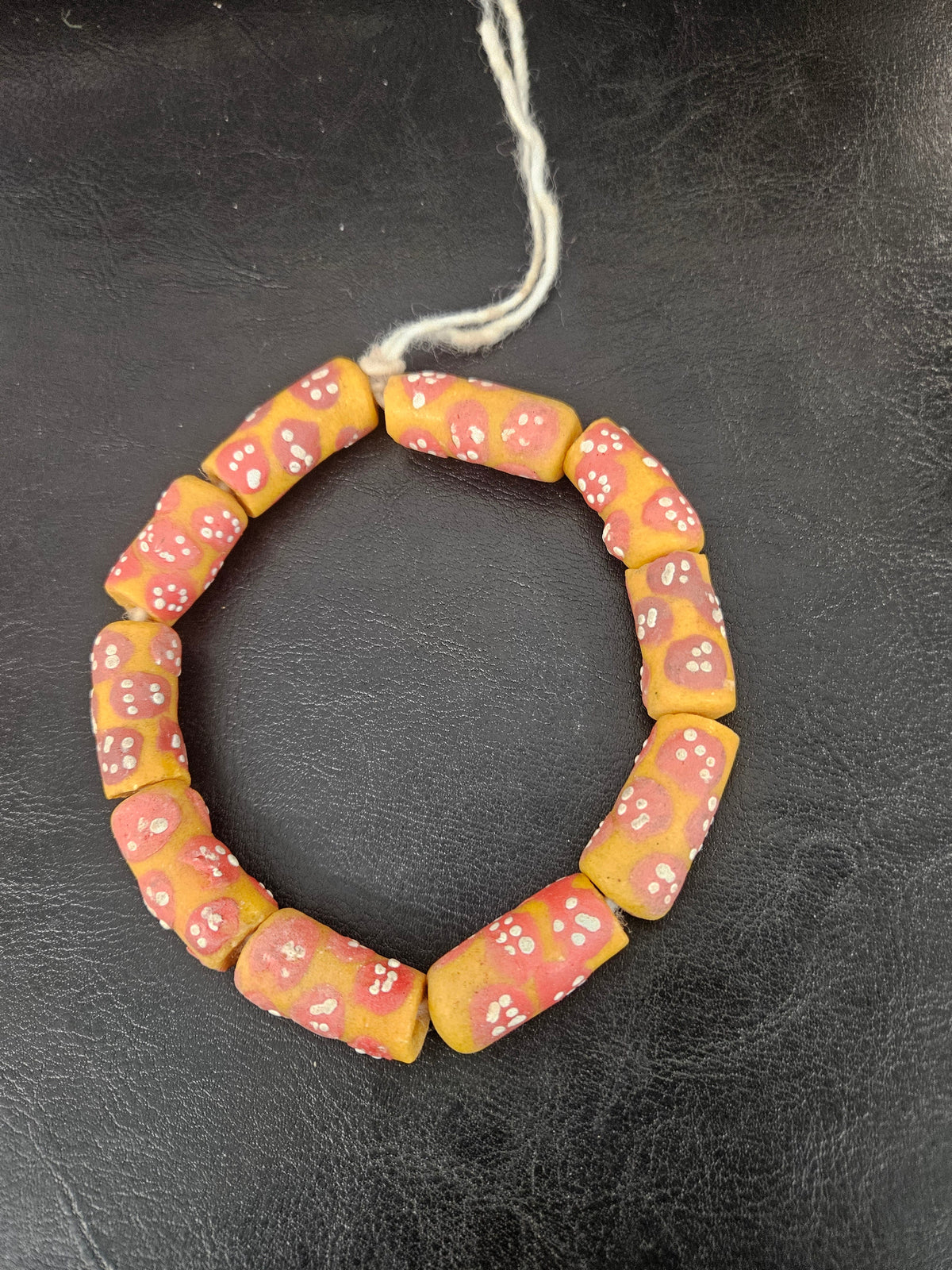 African Glass Beads – Painted Krobo Long Tubes, Gold & Coral Ghana Beads