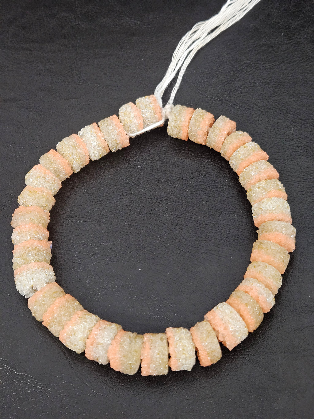 Peach & Ivory Krobo Sugar Glass Short Tube Beads | Handcrafted Recycled Glass Beads from Ghana | Approx. 32 Beads Per Strand