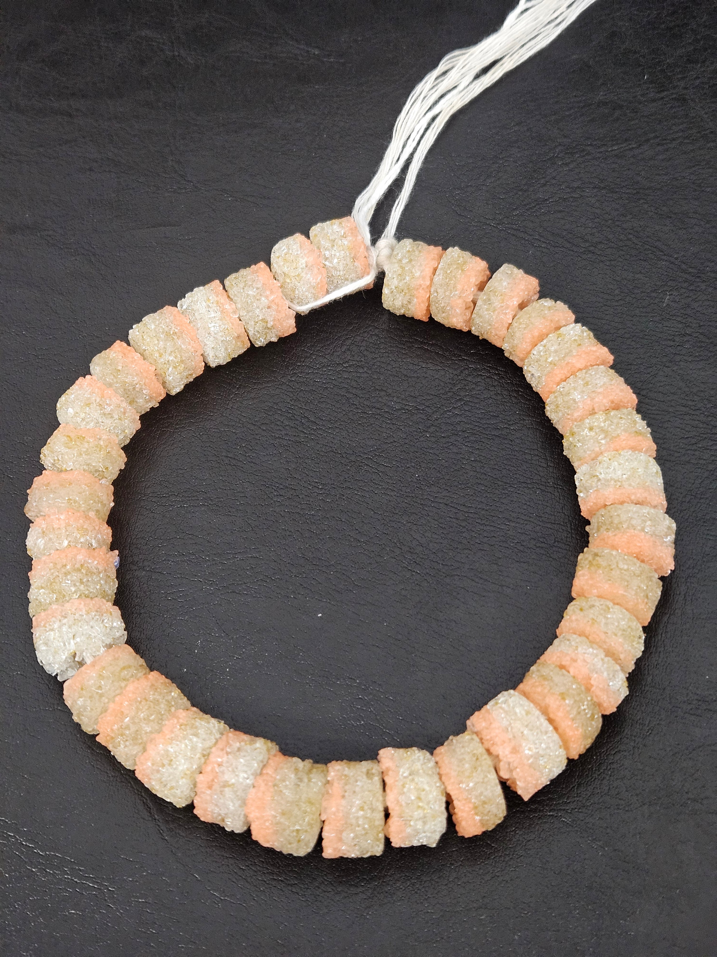 Peach & Ivory Krobo Sugar Glass Short Tube Beads | Handcrafted Recycled Glass Beads from Ghana | Approx. 32 Beads Per Strand