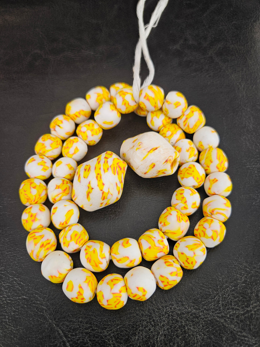 African Glass Bead Bundle – Yellow & Ivory Krobo Rounds + Focal Beads
