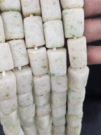Ivory Moss Cube Tube Krobo Powdered Glass Beads Handmade by Skilled Krobo Artisans in Ghana