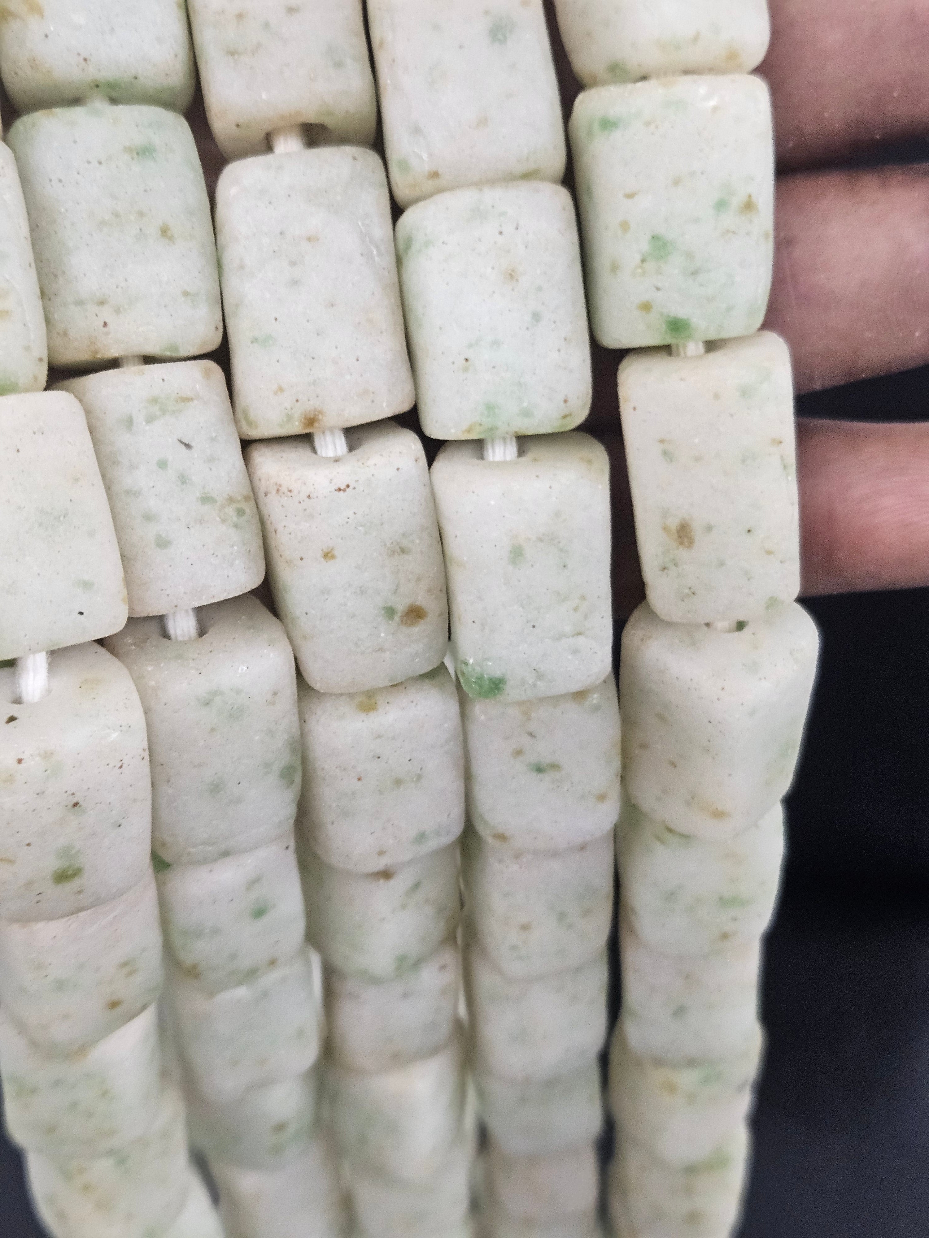 Ivory Moss Cube Tube Krobo Powdered Glass Beads Handmade by Skilled Krobo Artisans in Ghana