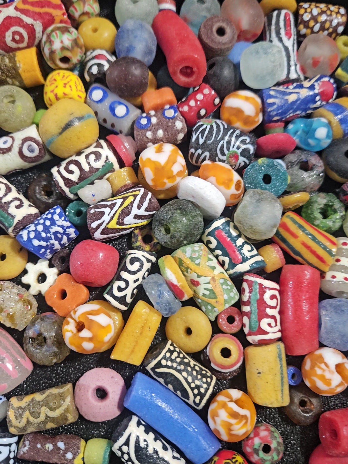 Earth Tone Krobo Recycled Glass Beads – 1 Cup (~160 pcs) | Boho Eco-Friendly Bead Mix