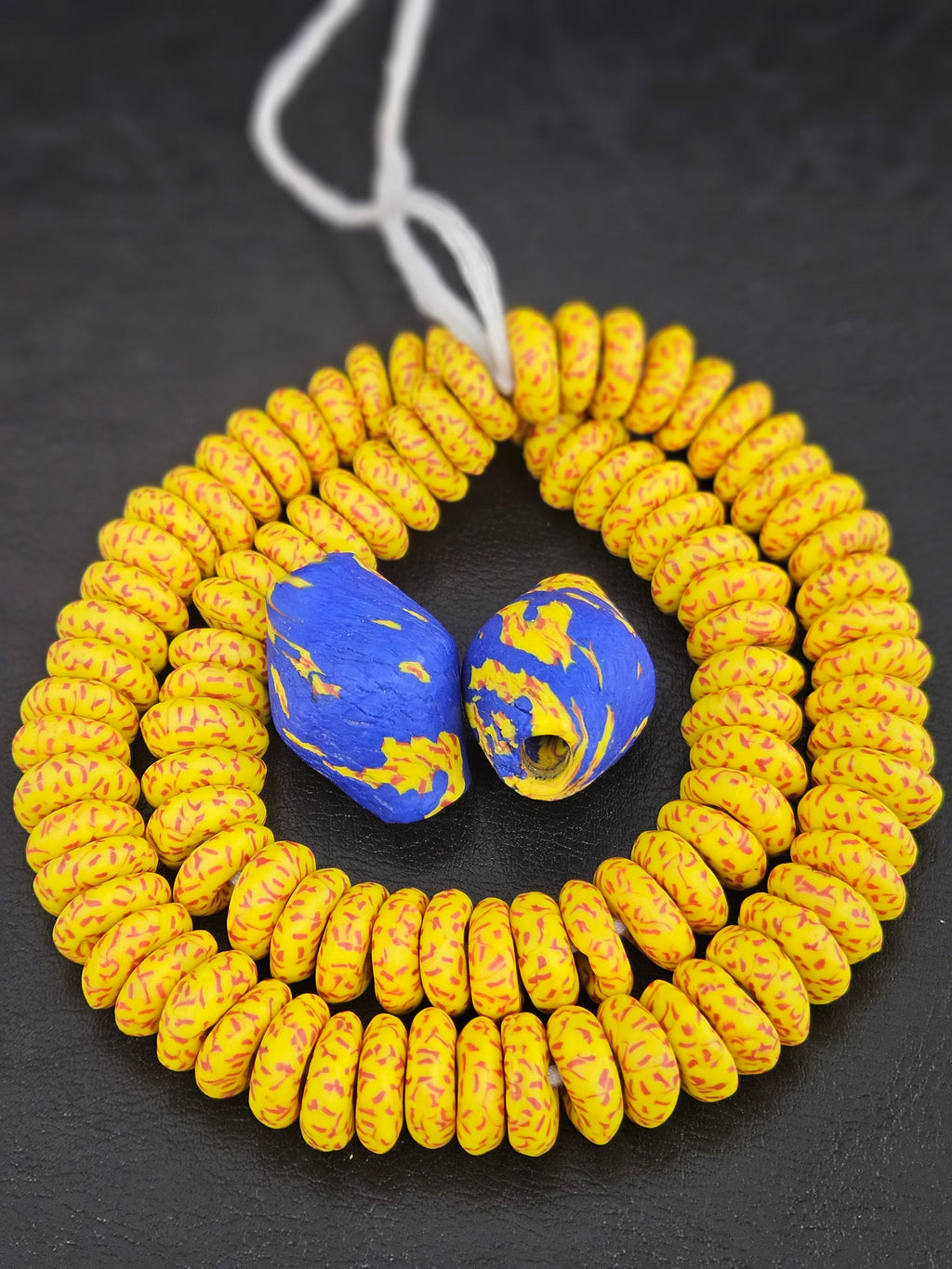Yellow African Beads Bundle – Krobo Glass Rondelles + Bicone Focals