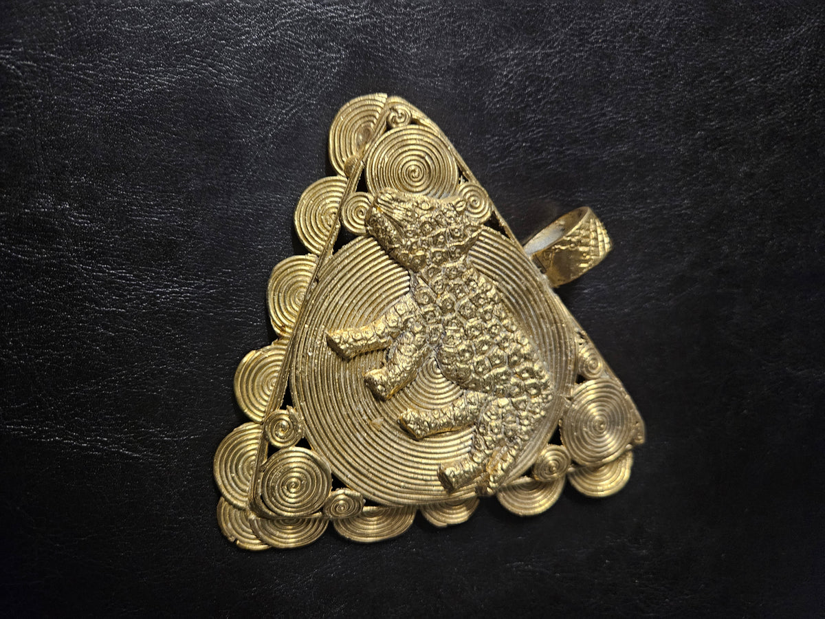 African Brass Tiger Pendant with Adinkrahene Symbol – Ghana