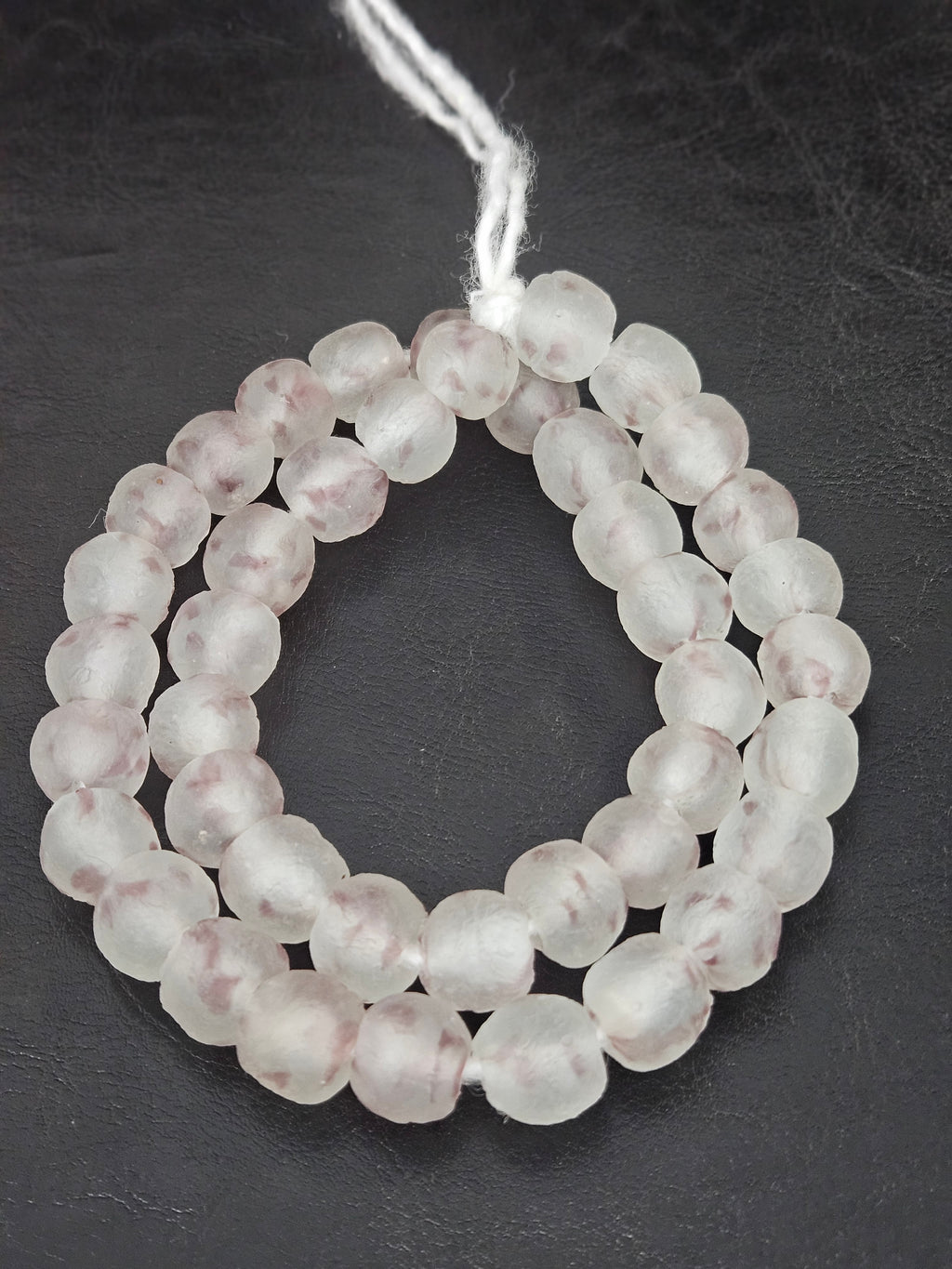 Authentic African Beads from Ghana | Chunky Blush Frost Translucent Recycled Glass Beads | Handmade Krobo Beads 12–14mm