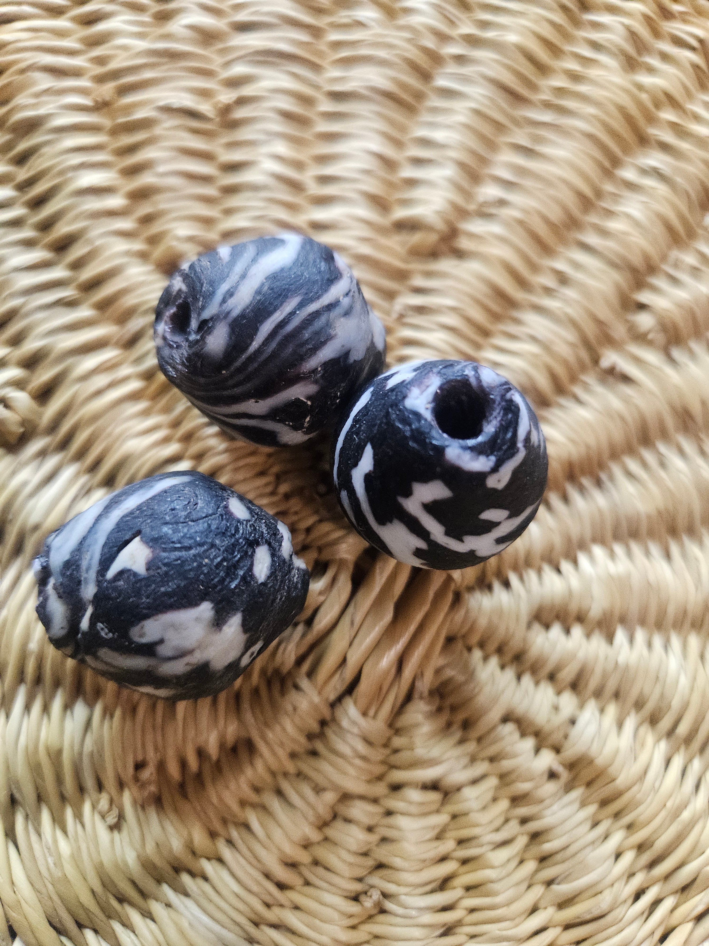 24mm Fused Krobo Recycled Glass Focal Bead – Midnight Marble