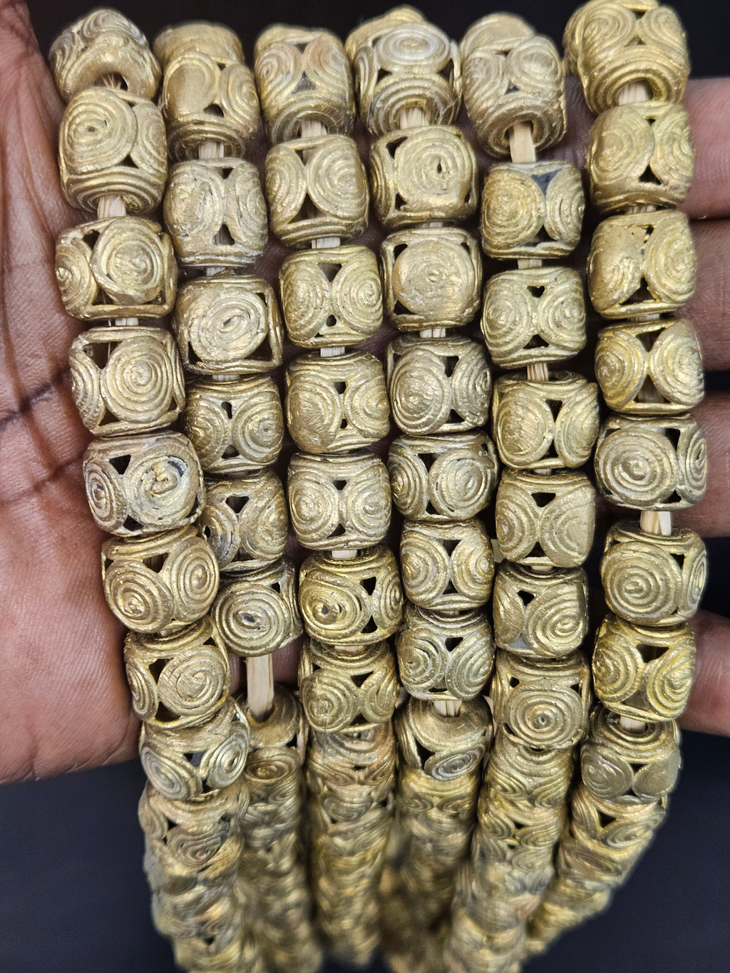 Handcrafted Ashanti Brass Spiral Filigree Cube Beads | Large Hole Ghana Brass Beads | African Brass Jewelry Making Supplies
