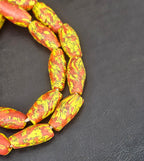 XL Rust Orange & Yellow Fused Krobo Recycled Glass Beads | Handmade Ghana Statement Beads