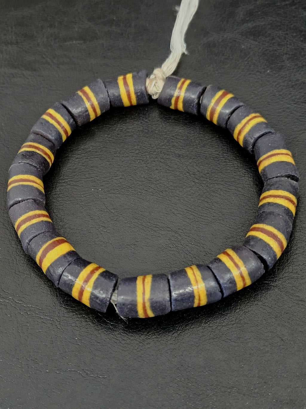 Black Striped Krobo Kente Glass Beads | Handcrafted Powdered Glass Beads from Ghana | Approx. 17 Beads