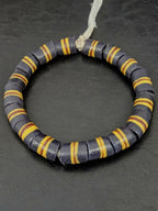 Black Striped Krobo Kente Glass Beads | Handcrafted Powdered Glass Beads from Ghana | Approx. 17 Beads