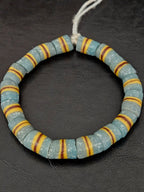 Light Blue Striped Krobo Kente Glass Beads | Handcrafted Powdered Glass Beads from Ghana | Approx. 17 Beads