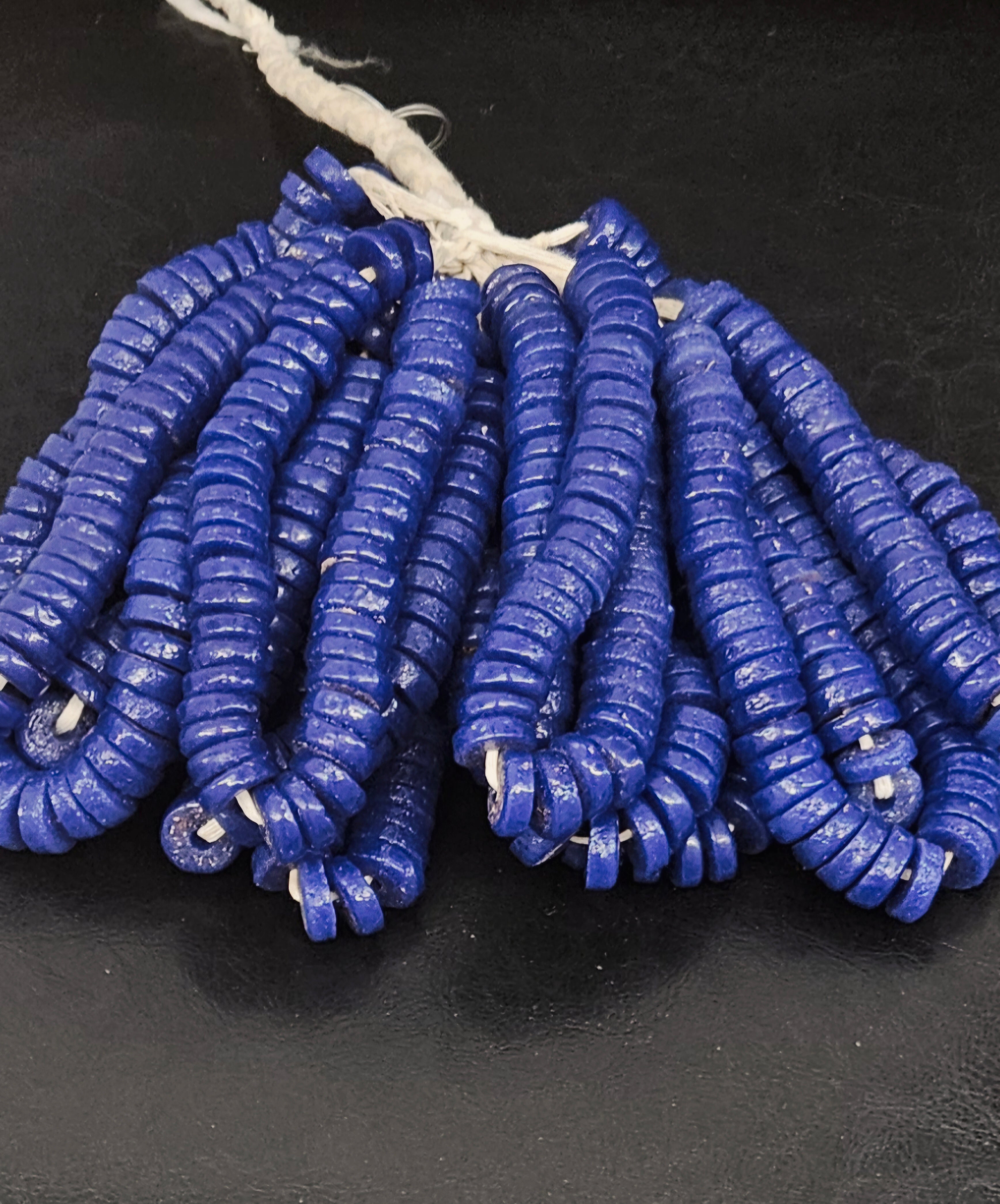Authentic Royal Cobalt Blue Krobo Powdered Glass Disc Beads Handmade in Ghana