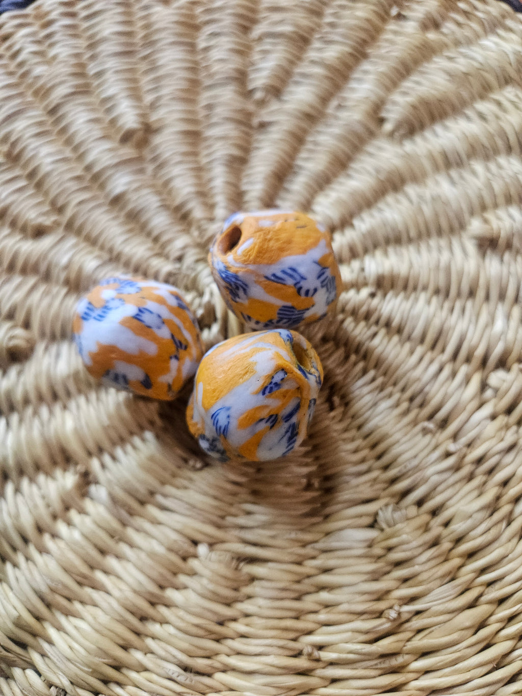 24mm Fused Krobo Recycled Glass Focal Bead – Golden Indigo