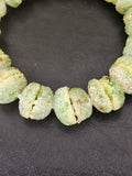 Green & Ivory Krobo Sugar Glass Rondelle Beads | Handcrafted Recycled Glass Beads from Ghana | Approx. 30 Beads Per Strand