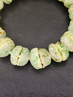 Green & Ivory Krobo Sugar Glass Rondelle Beads | Handcrafted Recycled Glass Beads from Ghana | Approx. 30 Beads Per Strand