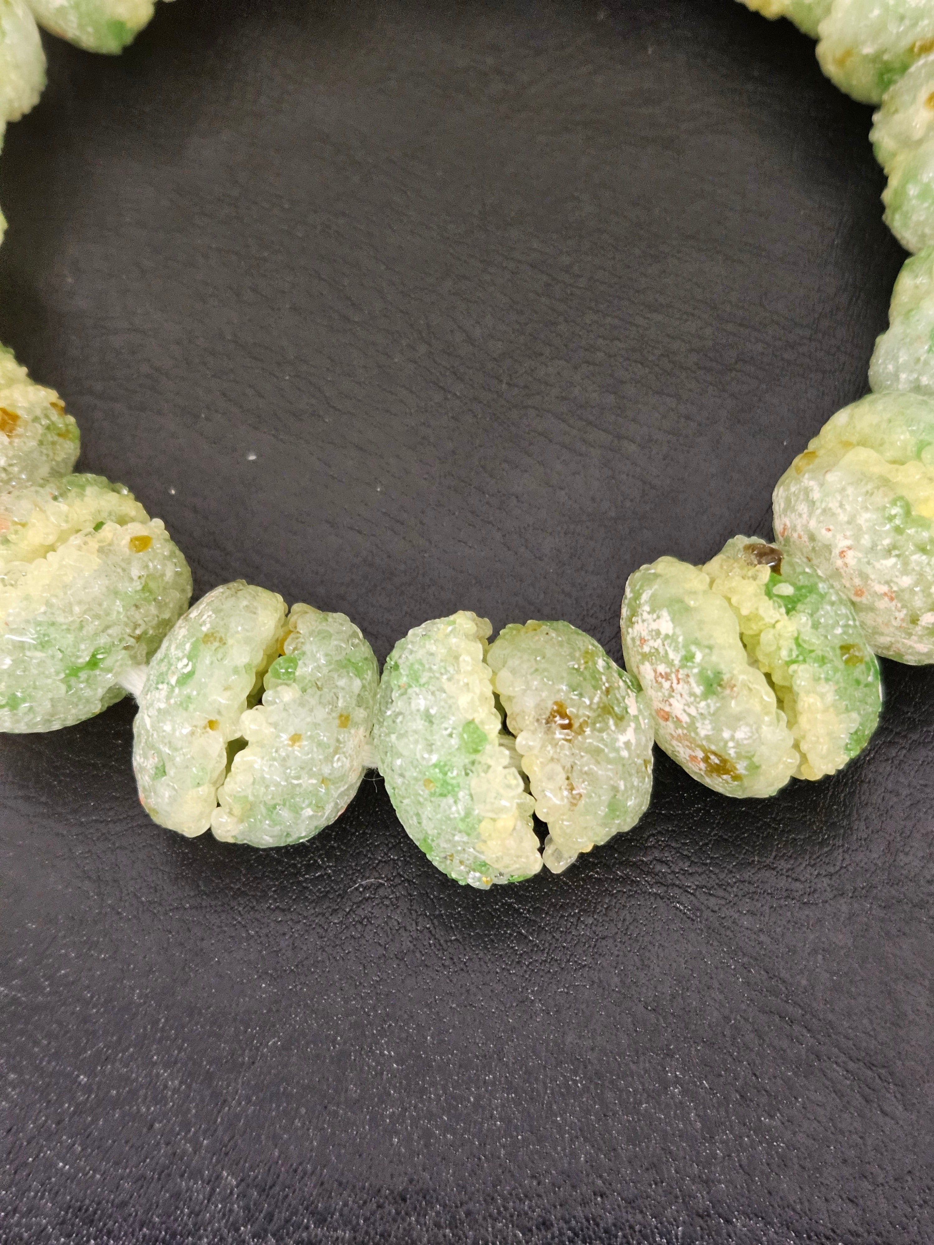 Green & Ivory Krobo Sugar Glass Rondelle Beads | Handcrafted Recycled Glass Beads from Ghana | Approx. 30 Beads Per Strand