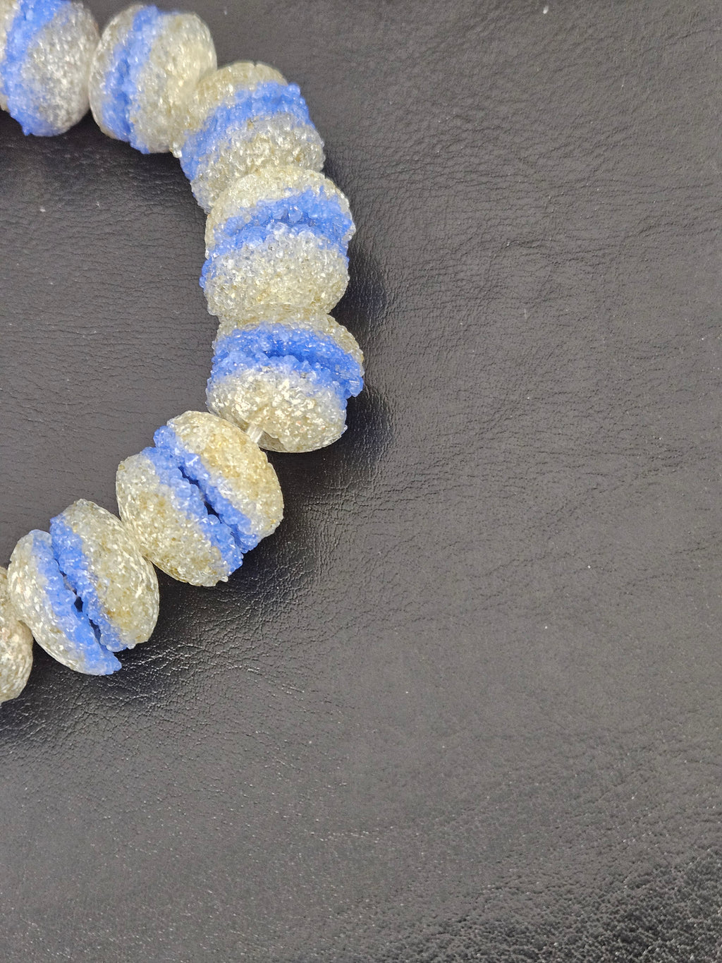 Royal Blue & Ivory Krobo Sugar Glass Rondelle Beads | Handcrafted Recycled Glass Beads from Ghana | Approx. 30 Beads Per Strand