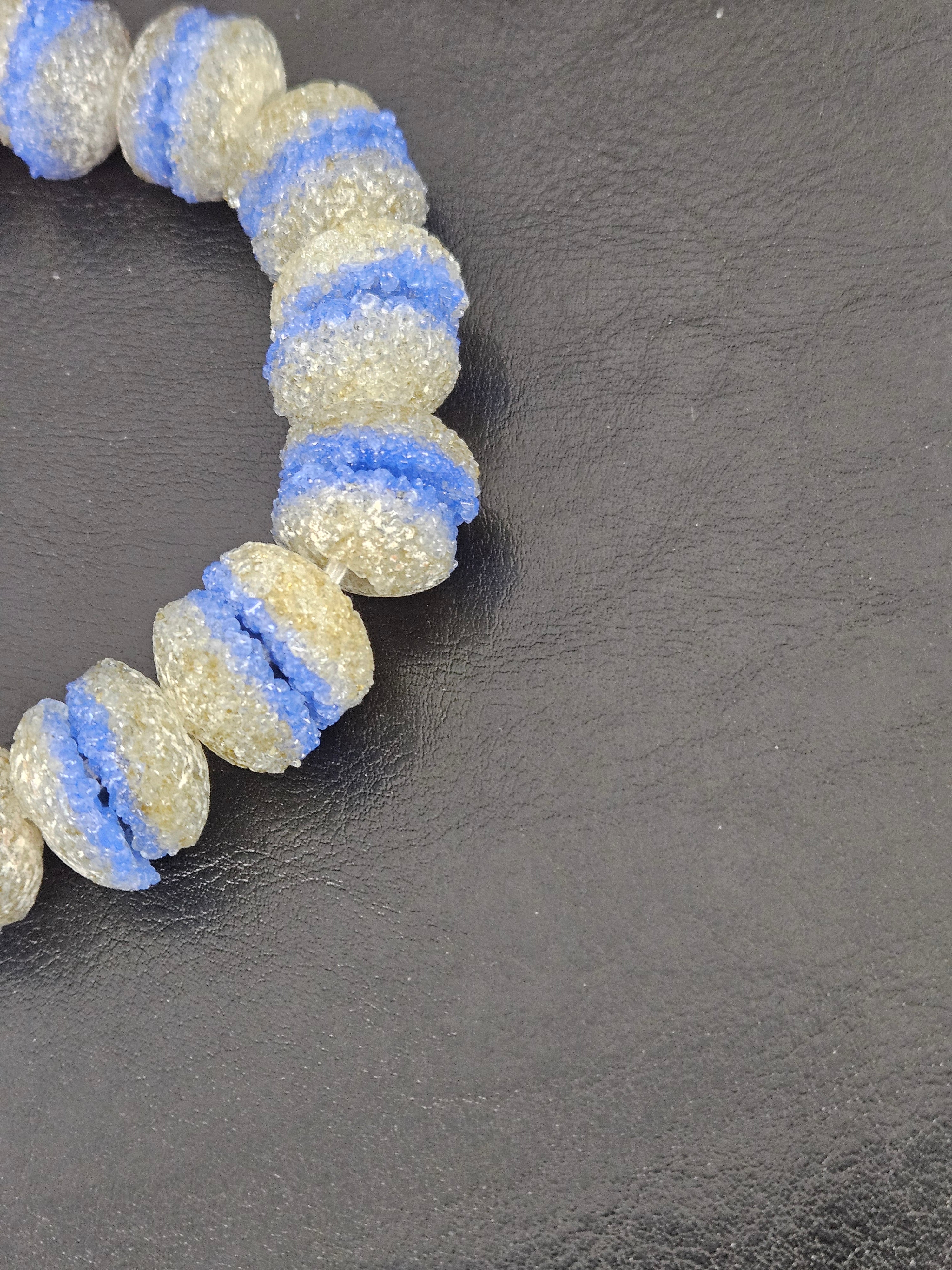 Royal Blue & Ivory Krobo Sugar Glass Rondelle Beads | Handcrafted Recycled Glass Beads from Ghana | Approx. 30 Beads Per Strand