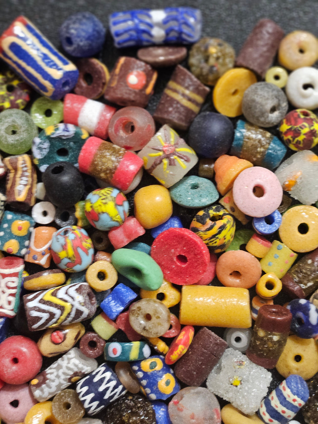 African Krobo Recycled Glass Beads – 1 Cup Bead Mix (160+ Handmade Ghana Beads for Jewelry Design, 1lb)