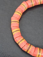 Red Striped Krobo Kente Glass Beads | Handcrafted Powdered Glass Beads from Ghana | Approx. 17 Beads