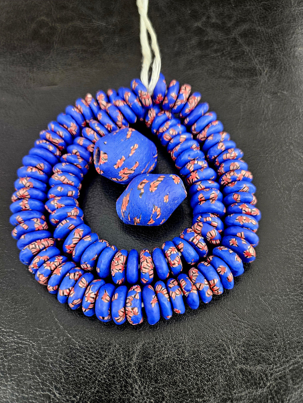 African Glass Bead Bundle – Cobalt Blue Krobo Rondelles + Focal Beads