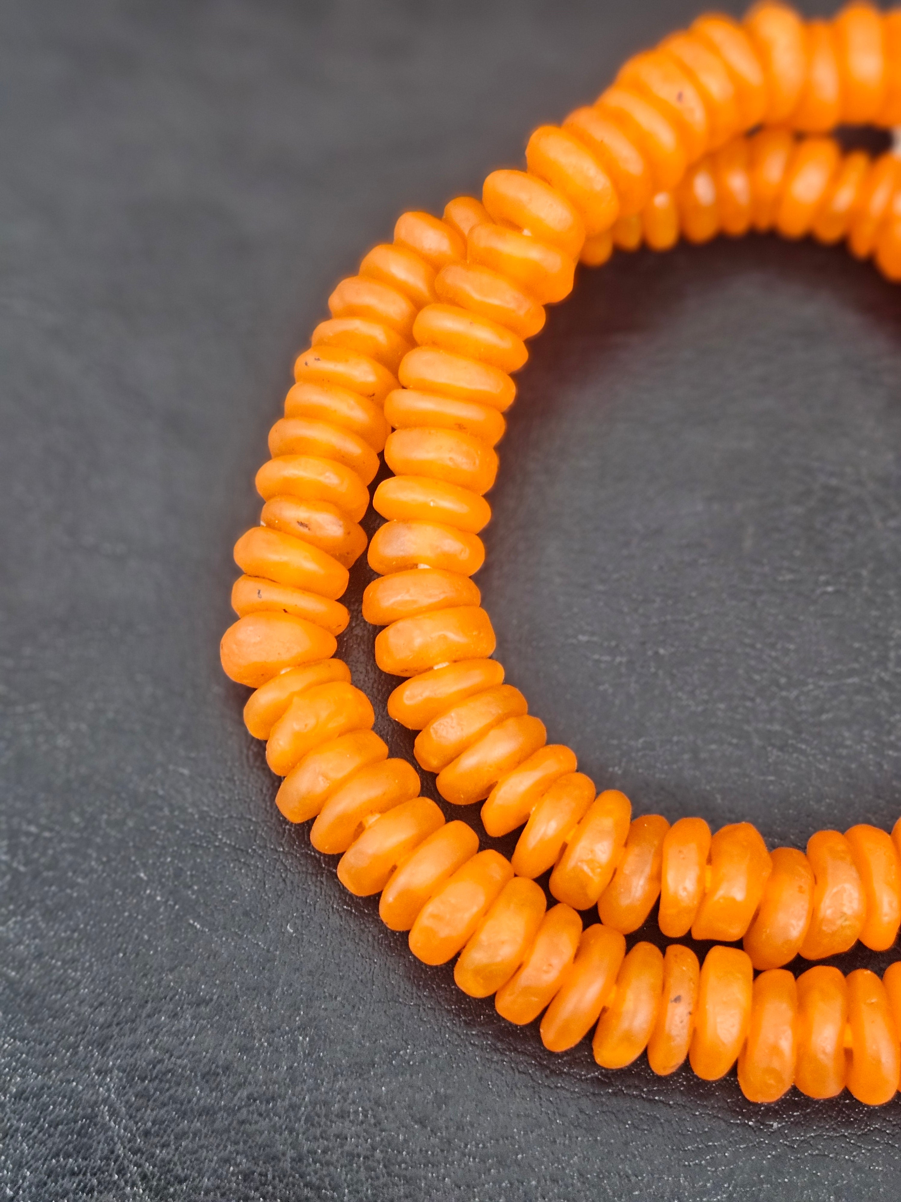 Authentic Orange Krobo Translucent Recycled Glass Rondelle Beads Handmade in Ghana