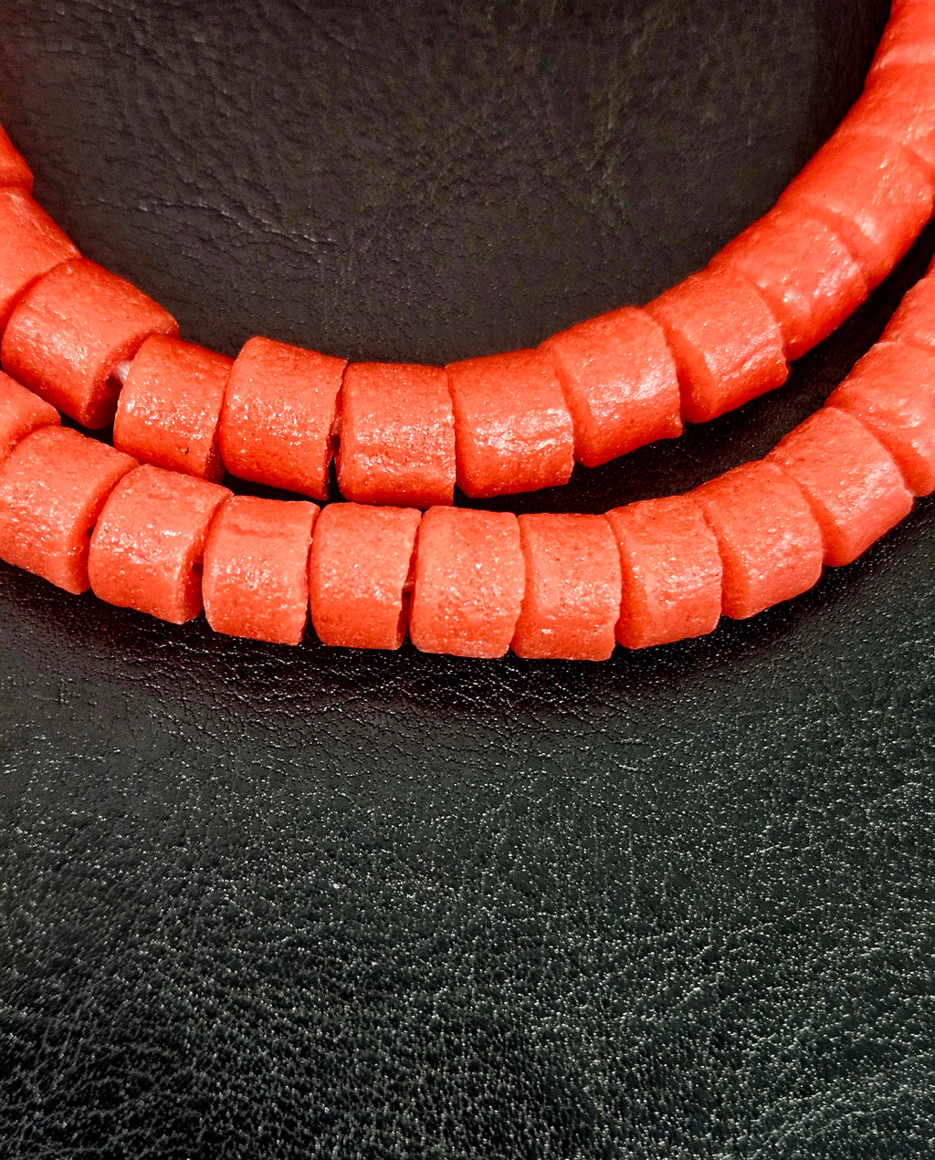 Burnt Terracotta Small Cube Tube Krobo Powdered Glass Beads | Ghana Recycled Glass | 77–78 Beads