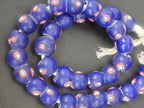 Royal Blue Floral Eye African Trade Beads Sourced in Ghana | Large-Hole Recycled Glass Trade Beads | 15–16mm Designer & Collector Strand