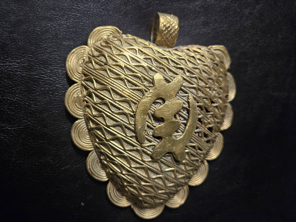 Oversized Gye Nyame Adinkra Brass Pendant – Handcrafted in Ghana